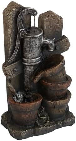 Charming Brown Gray Water Fountain with LED Light and Antique Pump