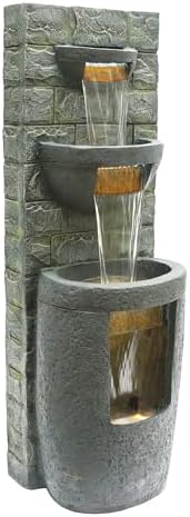 Alpine TZL384 3 Tier Water Fountain with LED Lights Gray 51 H