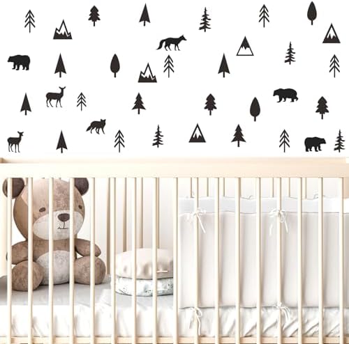 Woodland Animal Wall Stickers with Pine Tree and Mountain Decals