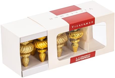 Vickerman 4 Inch Gold Finial Ornament 8 Pack