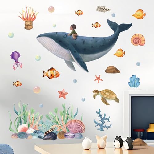 Ocean Animal Wall Decals for Kids - Whale Turtle Fish Wall Art