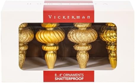 Vickerman 4 Inch Gold Finial Ornament 8 Pack