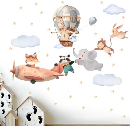 Amimagen Animals Airplane Wall Stickers for Nursery