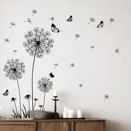 4 Sheets Dandelion Wildflower Wall Decals White Black