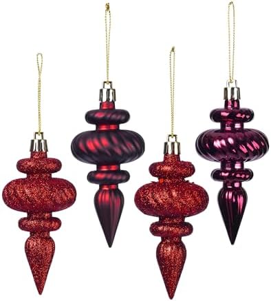 Vickerman 4 Inch 4-Finish Finial Ornament 8 Pack