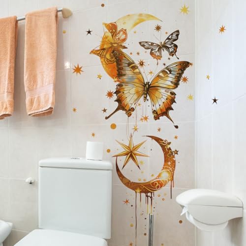 Golden Butterfly Moon Star Wall Decals Waterproof Vinyl Removable