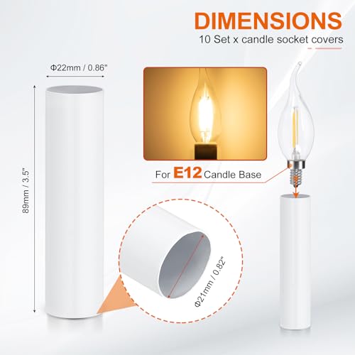 PATIKIL 35 Inch Tall Candle Covers Sleeves 10Pcs Metal E12 Chandelier Socket Insulation