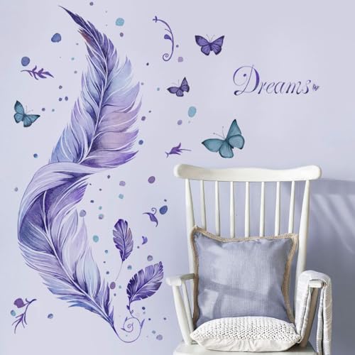 Runtoo Purple Butterfly Wall Decal Feathers Art Sticker