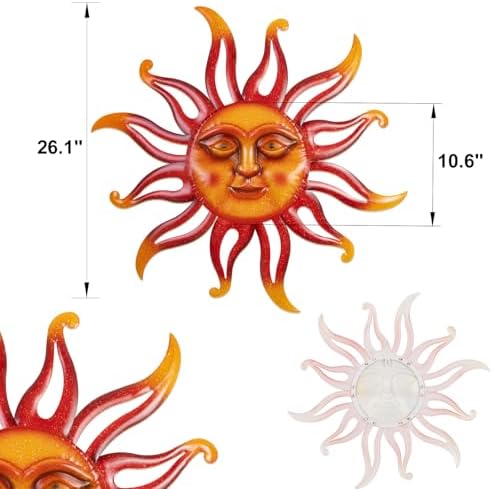 Retro 26 Inch Metal Sun Wall Art for Garden and Living Room