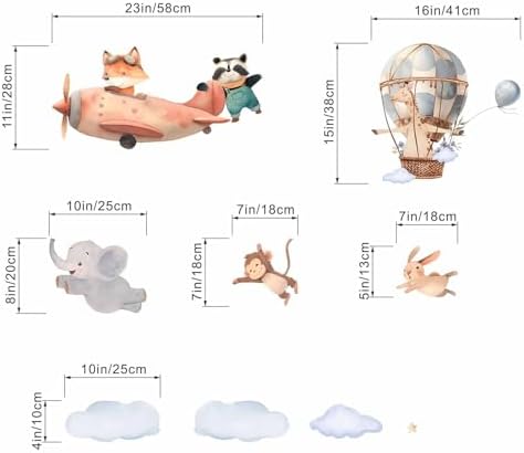 Amimagen Animals Airplane Wall Stickers for Nursery
