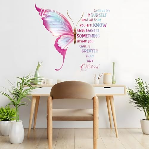 Large Butterfly Wall Decals with Motivational Quotes Pink
