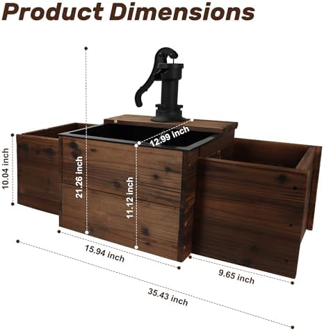 Outdoor Wooden Rectangular Pump Water Fountain with Flower Box