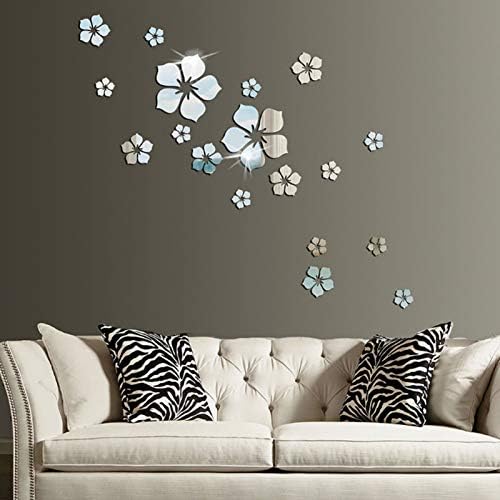 18pcs Acrylic Mirror Wall Sticker Decal 3D Flower Silver