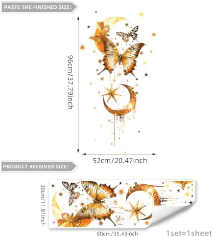 Golden Butterfly Moon Star Wall Decals Waterproof Vinyl Removable