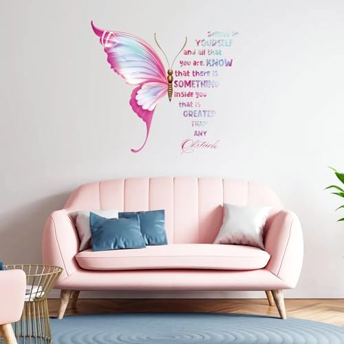 Large Butterfly Wall Decals with Motivational Quotes Pink
