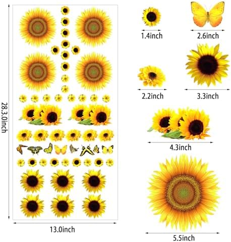 Outus 53 Pcs Sunflower Butterfly Wall Stickers