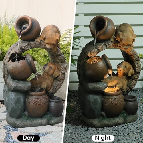 29H Outdoor Garden Water Fountain with 3 Tier Cascading Bowls and Lights