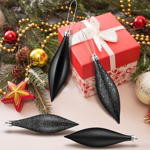 Soaoo 16 Pcs Shiny Black Christmas Ornaments