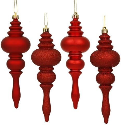 Vickerman 7 Inch 4-Finish Finial Ornament 8 Pack
