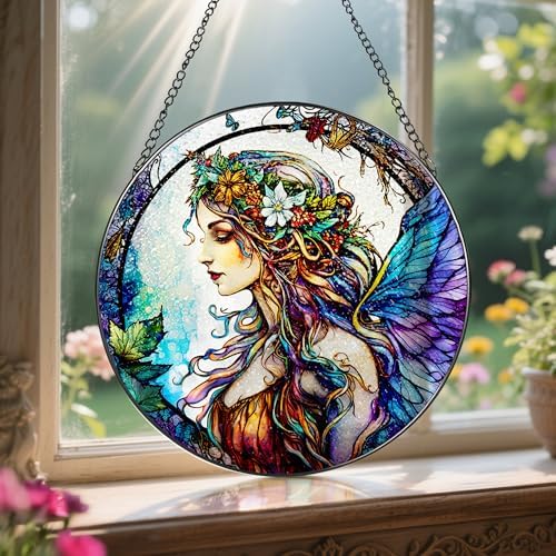 LAOWEIKI 8 Inch Fairy Suncatcher Window Hanging