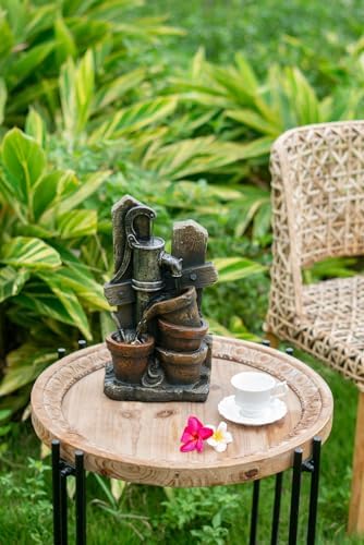 Charming Brown Gray Water Fountain with LED Light and Antique Pump
