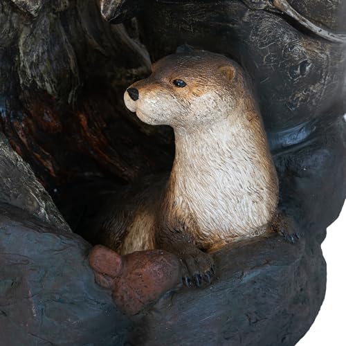 Whimsical Otter Water Fountain with Light and Pump Brown