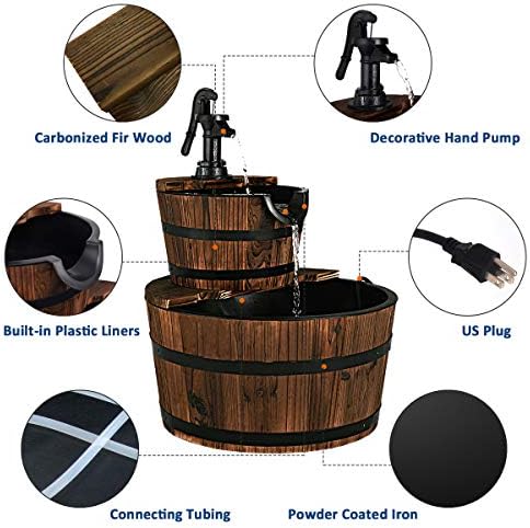 Giantex 2-Tier Barrel Waterfall Fountain Outdoor