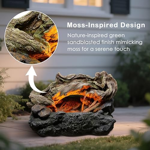 Outdoor Waterfall Fountain with LED Light and Natural Rocks