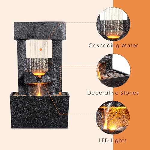 GOSSI Outdoor Waterfall Fountain with Zen LED Lights