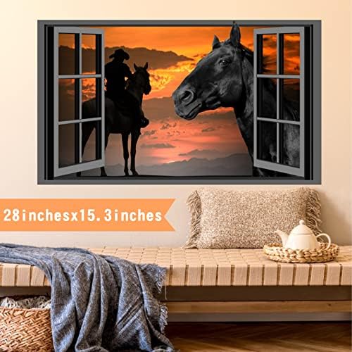 Black Horse Wall Sticker 3D Fake Window Farm Animal Decal