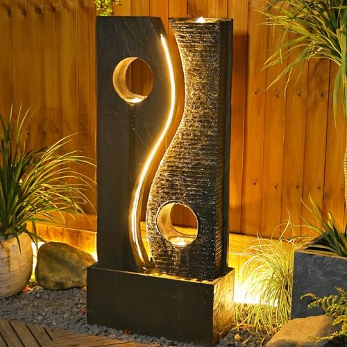 47 Inches Freestanding Fountain with LED Lights and Faux Rust Finish