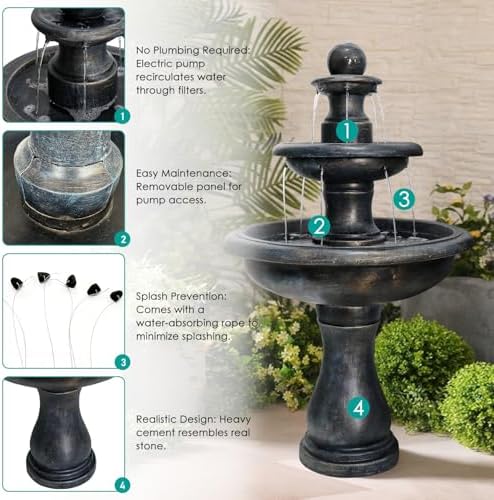 SunJet 452 High 3-Tiers Concrete Outdoor Fountain