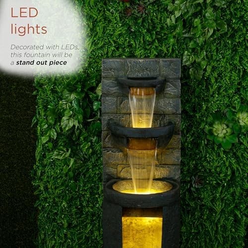 Alpine TZL384 3 Tier Water Fountain with LED Lights Gray 51 H