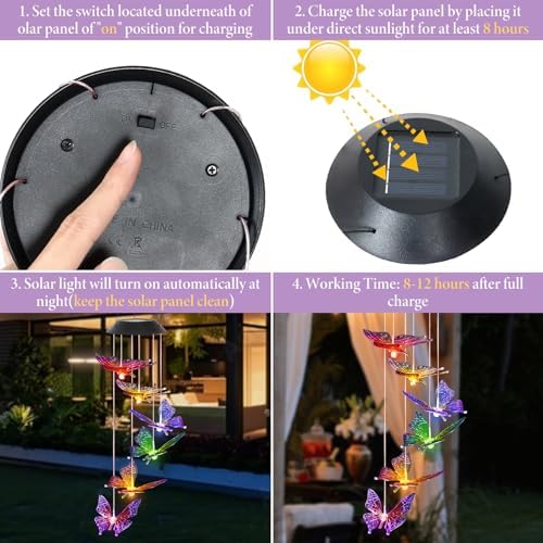 Solar Butterfly Wind Chimes with Color Changing Lights