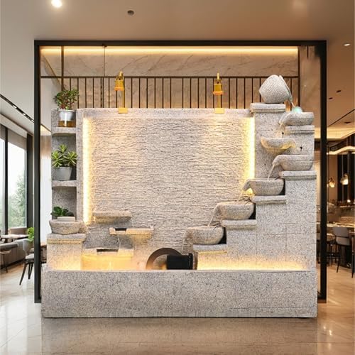 Modern 66ft Cement Fountain with LED Light and Tiered Design