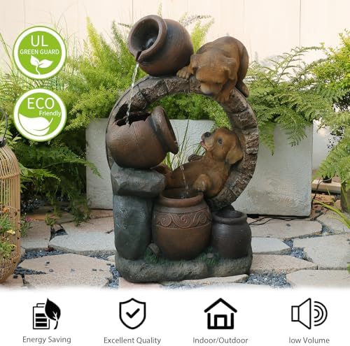 29H Outdoor Garden Water Fountain with 3 Tier Cascading Bowls and Lights