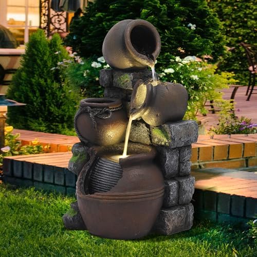 MAGIC UNION 4-Tier Water Fountain with LED Lights and Pump