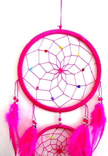 OMA Pink Dream Catcher with Feathers and Beads LARGE SIZE