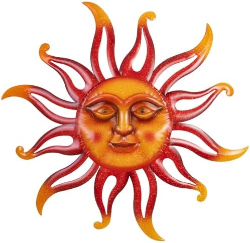 Retro 26 Inch Metal Sun Wall Art for Garden and Living Room
