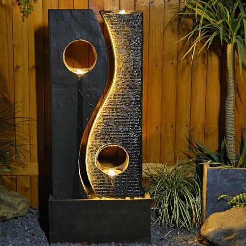 47 Inches Freestanding Fountain with LED Lights and Faux Rust Finish