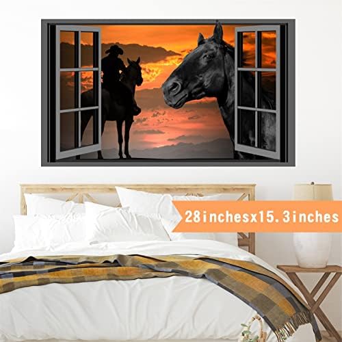 Black Horse Wall Sticker 3D Fake Window Farm Animal Decal