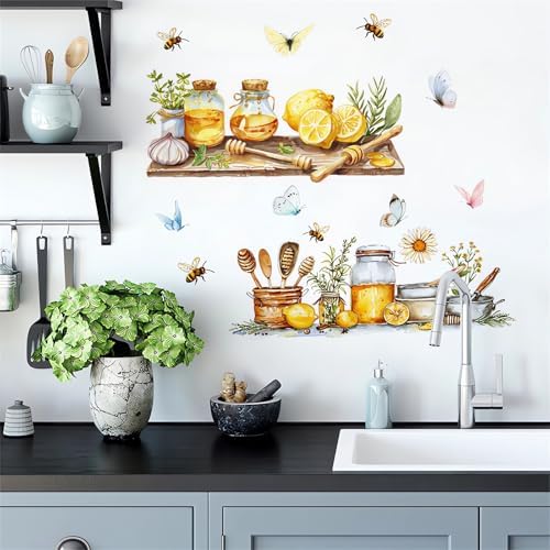 Lemon Honey Bee Butterfly Wall Sticker for Kitchen Decor