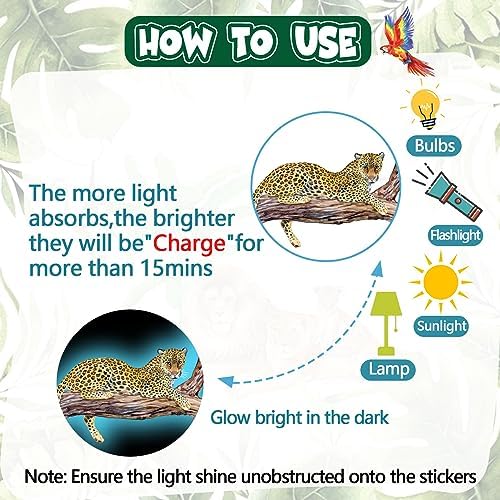 Glow in the Dark Jungle Animals Wall Decals Set