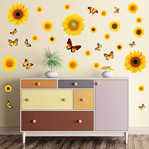 116 Piece 3D Sunflower Wall Stickers Set with Butterfly Decals