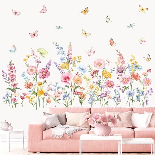 Decalmile Daisy Flower Wall Decals for Kids Room Decor