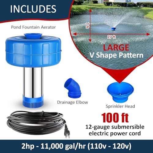 UNINETIC 2HP Pond Fountain Aerator with 100ft Cord