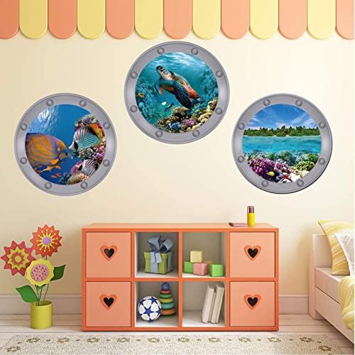 3PCS Ocean Animal Wall Stickers - Fish Turtle Coral Decor