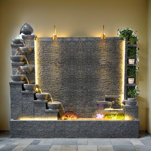 Modern Tiered Bowl Rockery Fountain with LED Lights