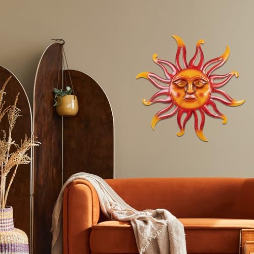Retro 26 Inch Metal Sun Wall Art for Garden and Living Room