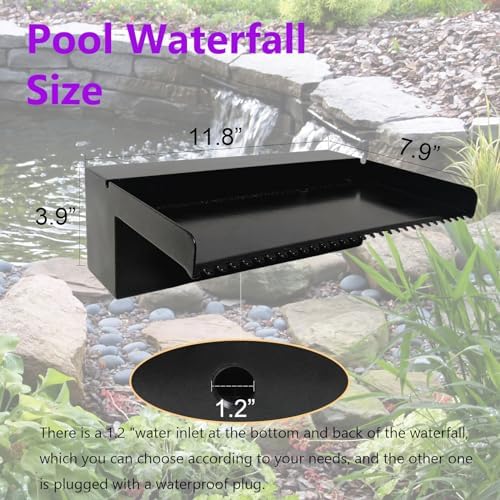 Pamopamo Pond Waterfall Spillway Fountain Kit Black Stainless Steel Outdoor
